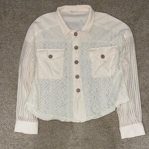 Cream Lace Button-Up Jacket